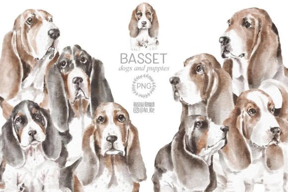 Basset Christmas Halloween Patterns Illustrations