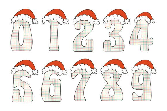 Christmas Alphabet PNG Font 0-9 Numbers: Festive Illustrations