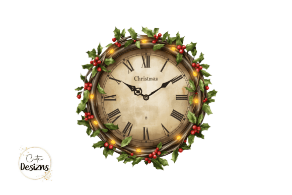 Christmas Clock PNG Holiday Clipart & Illustrations