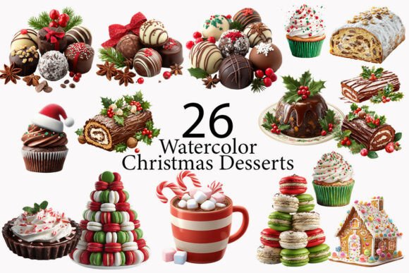 Christmas Desserts Watercolor Clipart: Sweet Illustrations