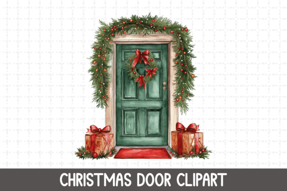 Christmas Door Clipart Design PNG & Illustrations