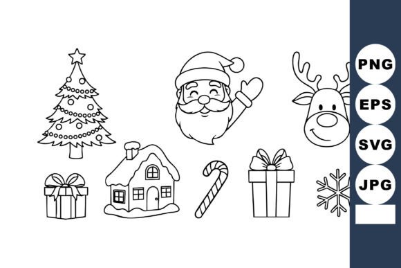 Christmas Holiday Icons with Santa Claus Illustrations