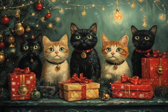 Christmas Kitties Holiday Gifts Art & Illustrations