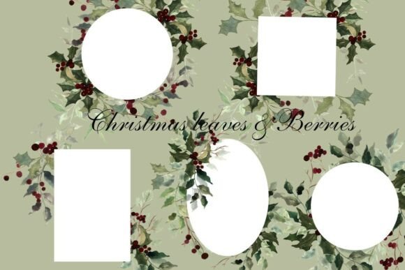 Christmas Leaves and Berries Frames PNG: Editorial Illustrations