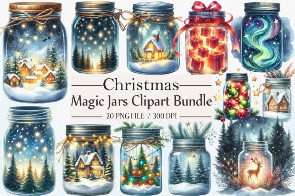 Christmas Magic Jars Clipart Bundle Illustrations