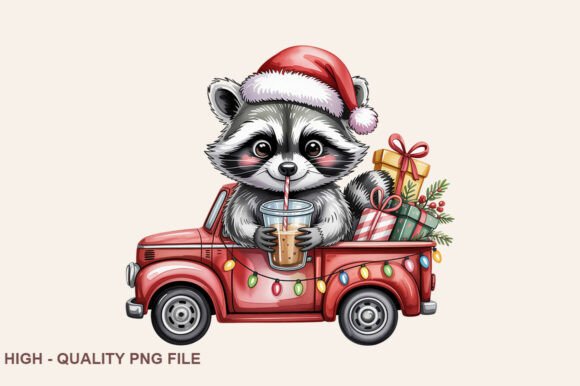 Christmas Raccoon Clipart PNG: Festive Illustrations