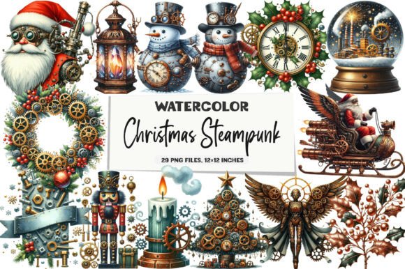 Christmas Steampunk Clipart & Illustrations