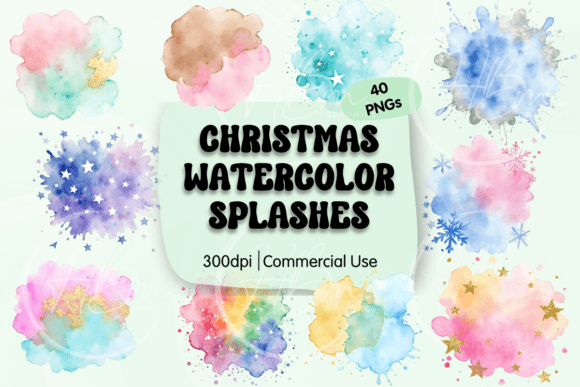 Christmas Watercolor Splashes Clipart & Illustrations