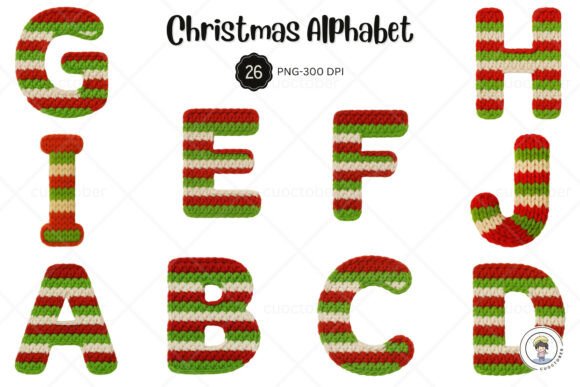 Colorful Knitted Christmas Alphabet a–Z Illustrations