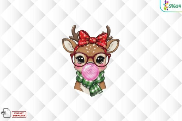 Cute Christmas Deer Bubble Gum PNG & Illustrations