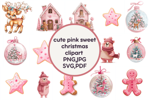 Cute Pink Sweet Christmas Clipart & Illustrations