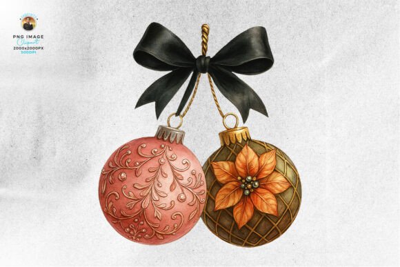 Elegant Christmas Ornaments Clipart PNG & Illustrations
