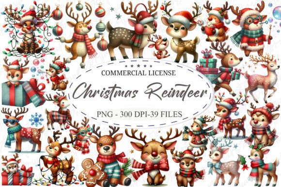 Funny Quirky Christmas Reindeer Clipart & Illustrations