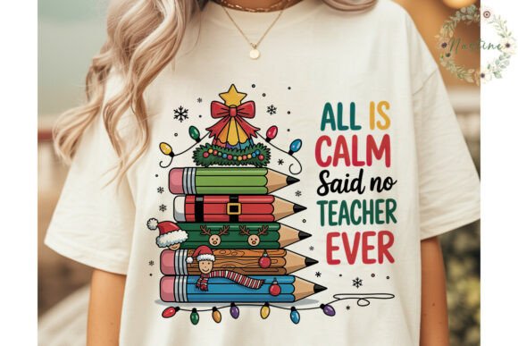 Funny Teacher Christmas Pencil Tree PNG & Illustrations