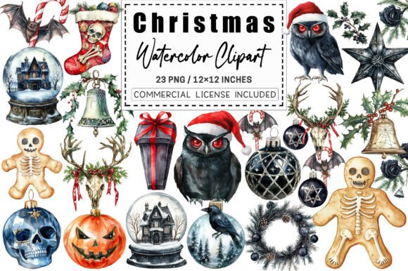 Goth Christmas Clipart: Dark Illustrations for Bold Brands