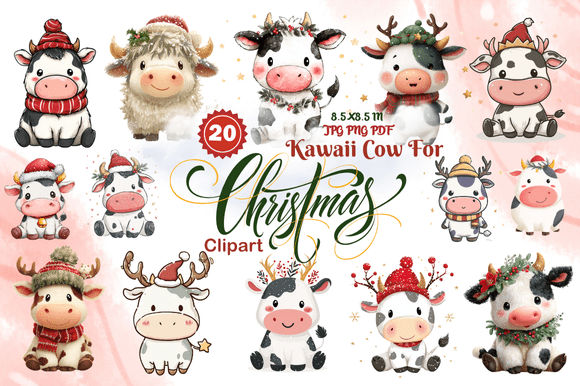 Kawaii Cow for Christmas Clipart: Illustrations Review