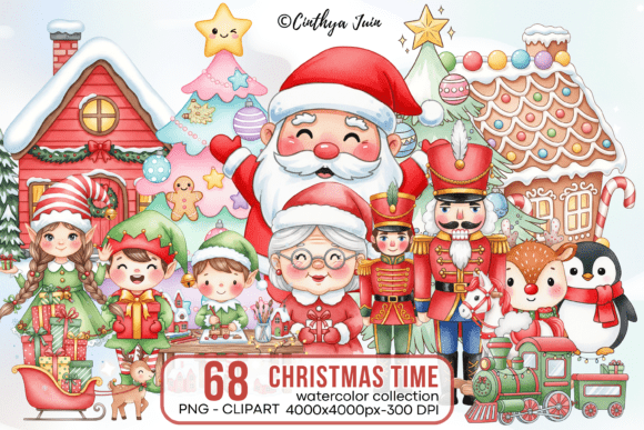 Magical Christmas Watercolor PNG Illustrations