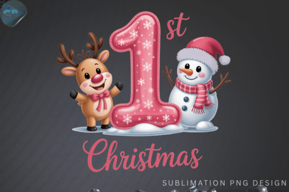 Pink Snowman Baby First Christmas PNG De Illustrations