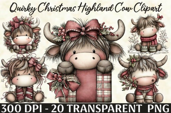 Review: Quirky Christmas Highland Cow Clipart for Stitchers
