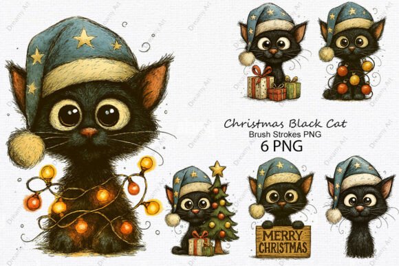 Reviewing Christmas Black Cat Brush Strokes PNG Illustrations