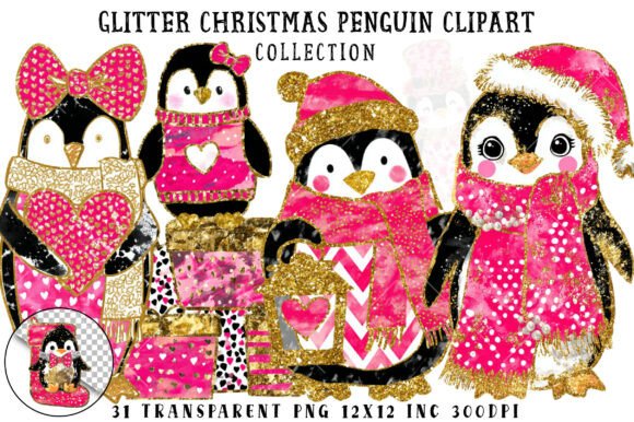 Reviewing Glitter Pink Christmas Penguin Illustrations