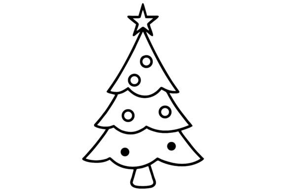 Simple Black and Christmas Tree Outline Illustrations