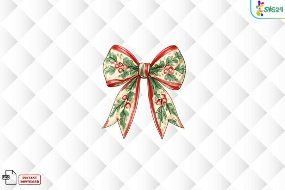 Vintage Christmas Holly Bow PNG Illustrations