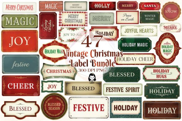 Vintage Christmas Labels: Illustrations for Branding