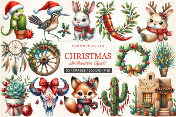 Watercolor Southwestern Christmas Illustrations