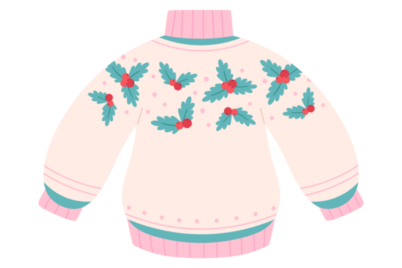 Winter Jumper with Christmas Holly Print Illustrations
